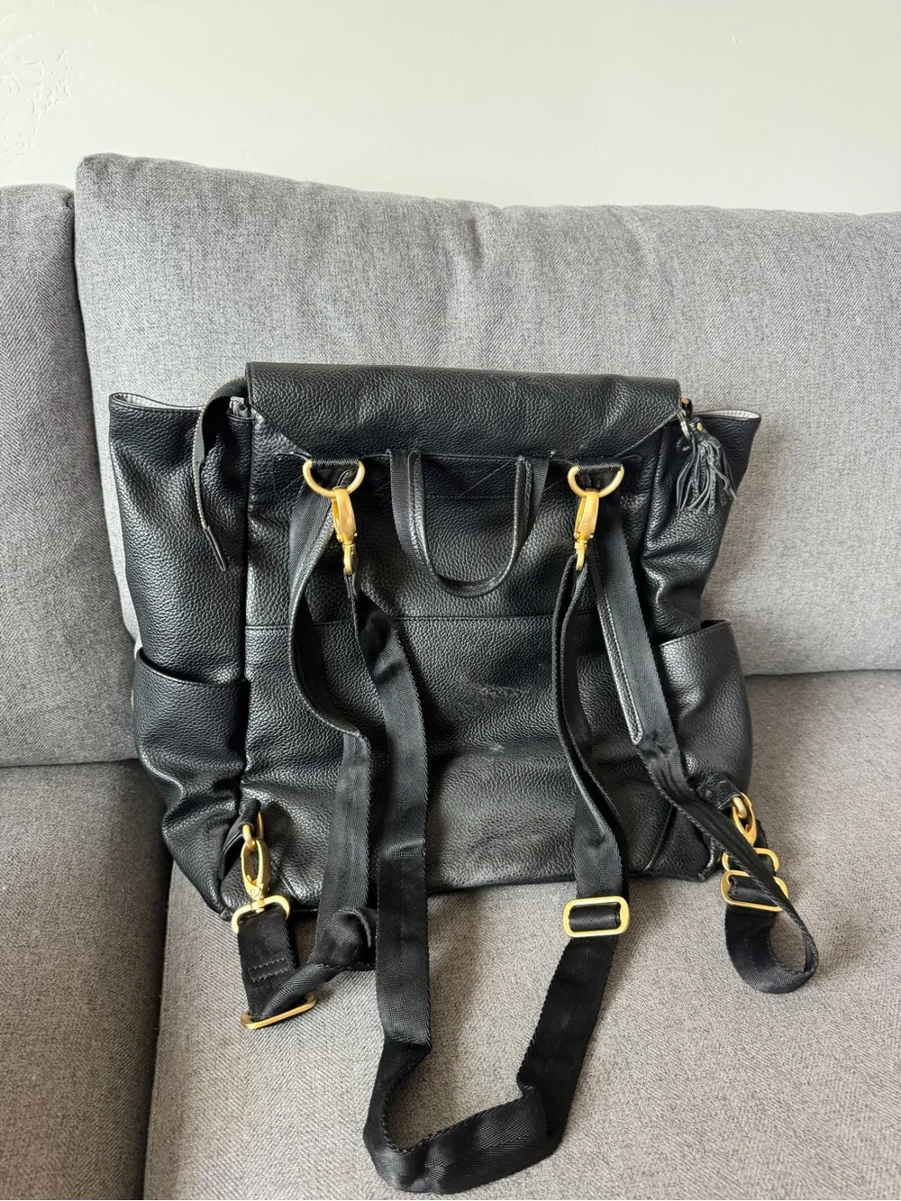 Freshly Picked Black Leather Backpack Tote